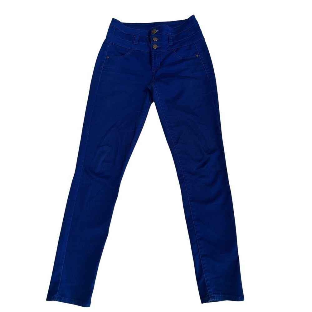 Sapphire Ink Womens Royal Blue High Waisted Triple Button Skinny Pants Size 3‎